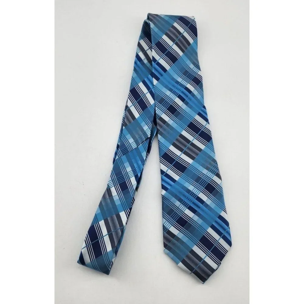 NEW Calvin Klein CK‎ Blue Plaid Classic Necktie 100% Silk
